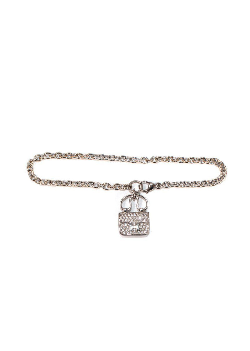 Hermes 18K White Gold Diamond Constance Amulettes Bracelet