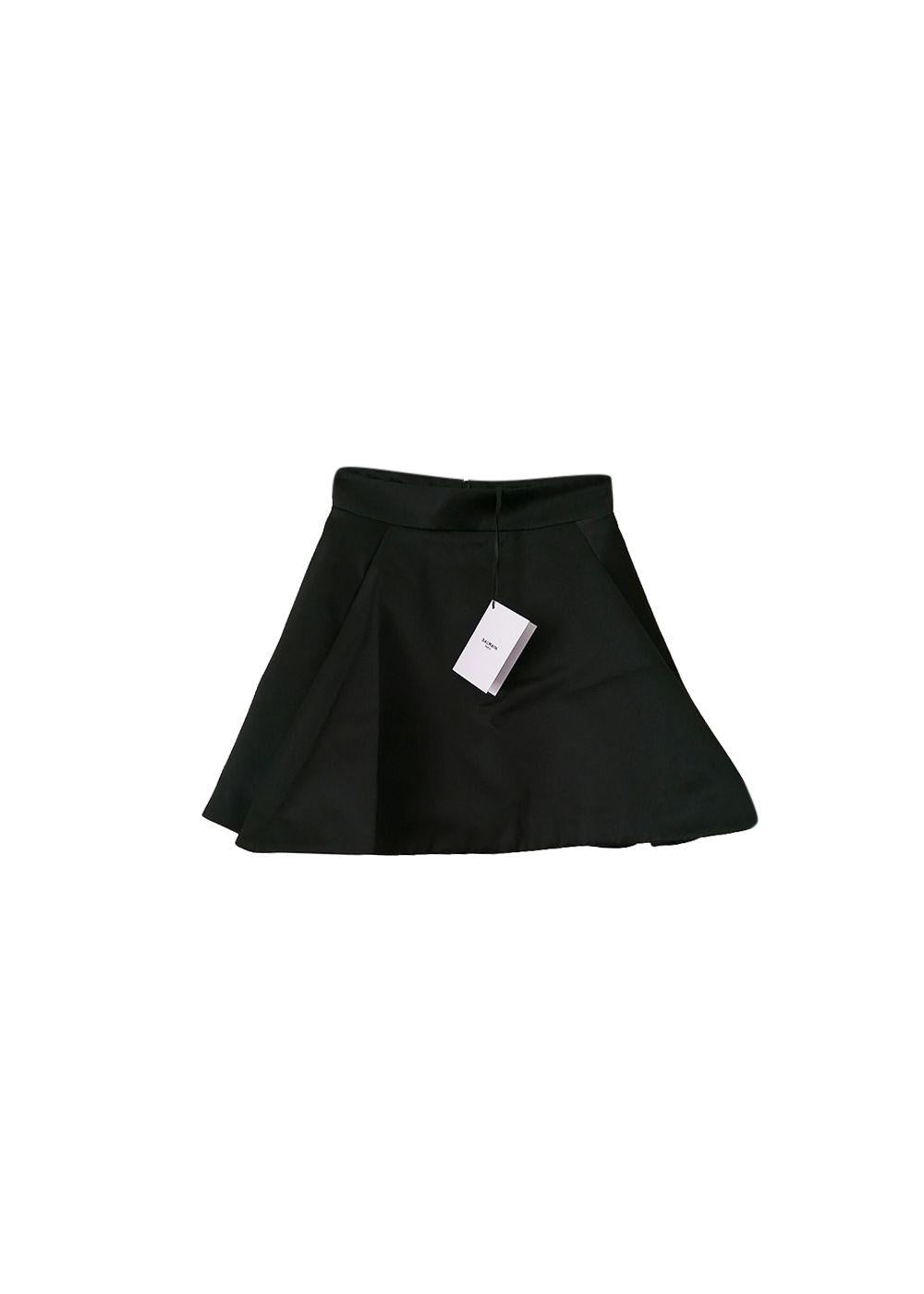 Black cotton blend A-line skirt