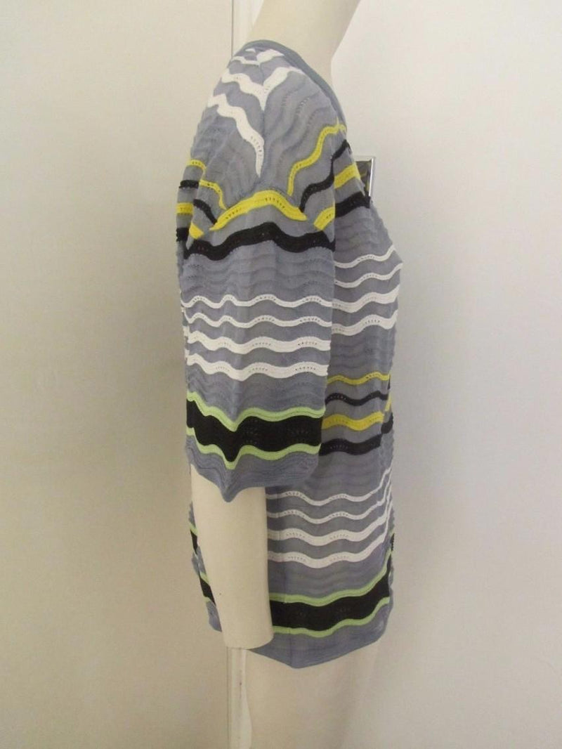 M Missoni Textured Crochet Knit Wave Stripe Top