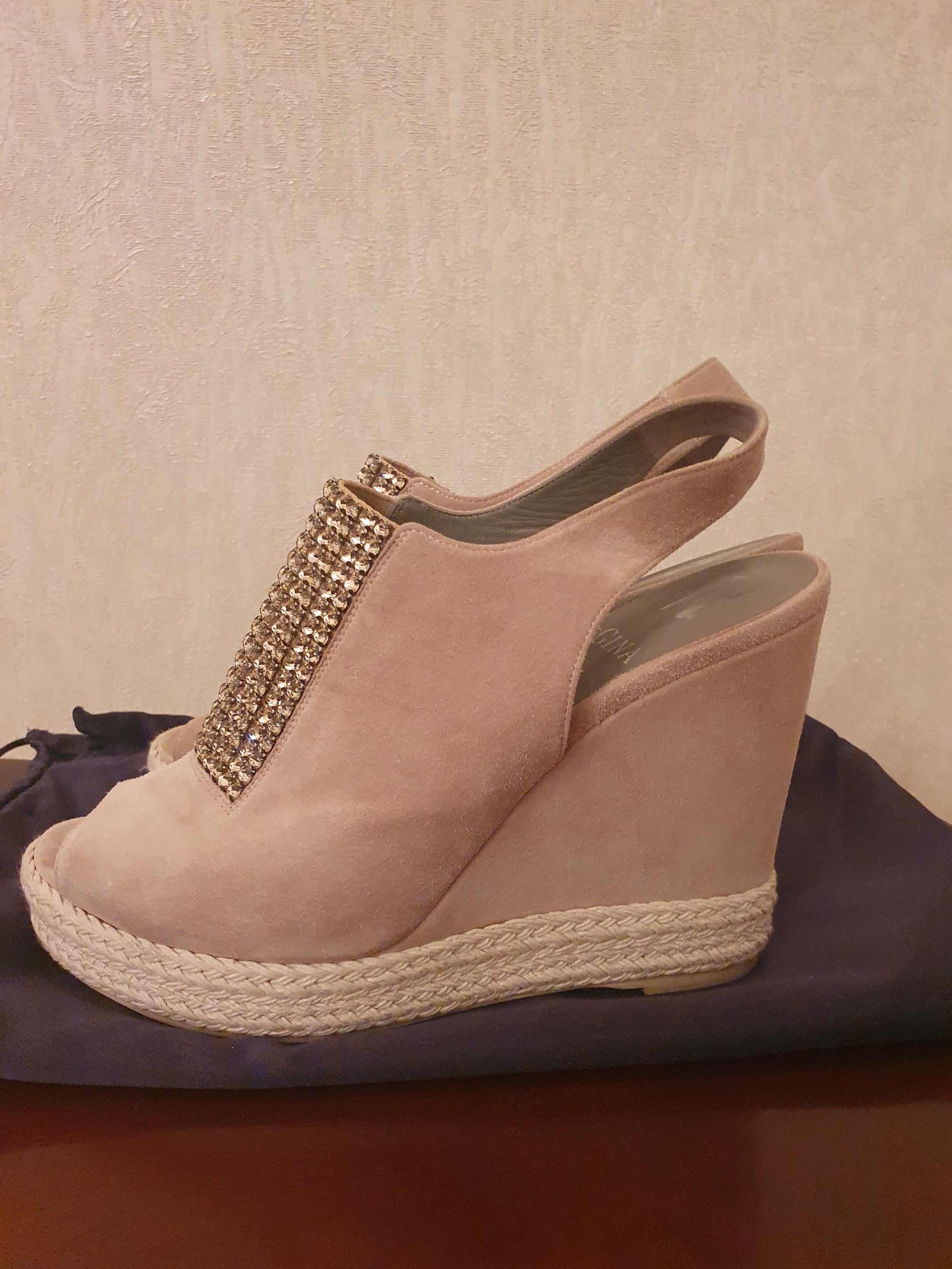 Gina Suede Crystal Embellished Wedge Sandals