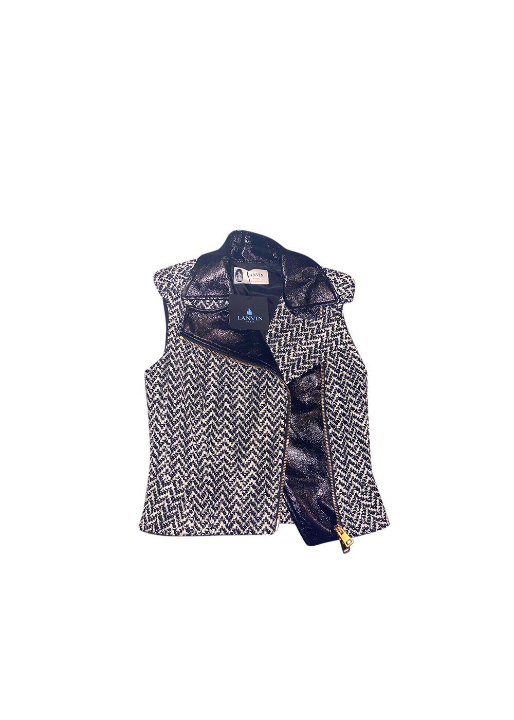 Black lambskin & tweed biker gilet