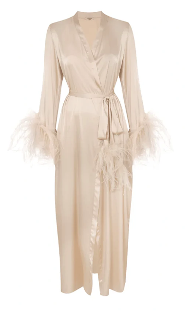 Gilda and Pearl Pink Camille Feather Trim Silk Robe