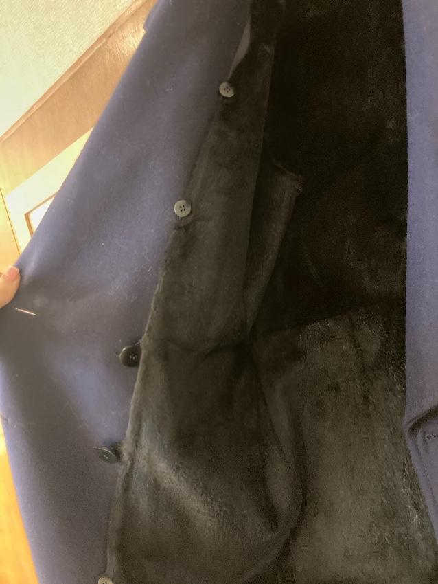 Navy Rabbit-lined wool coat