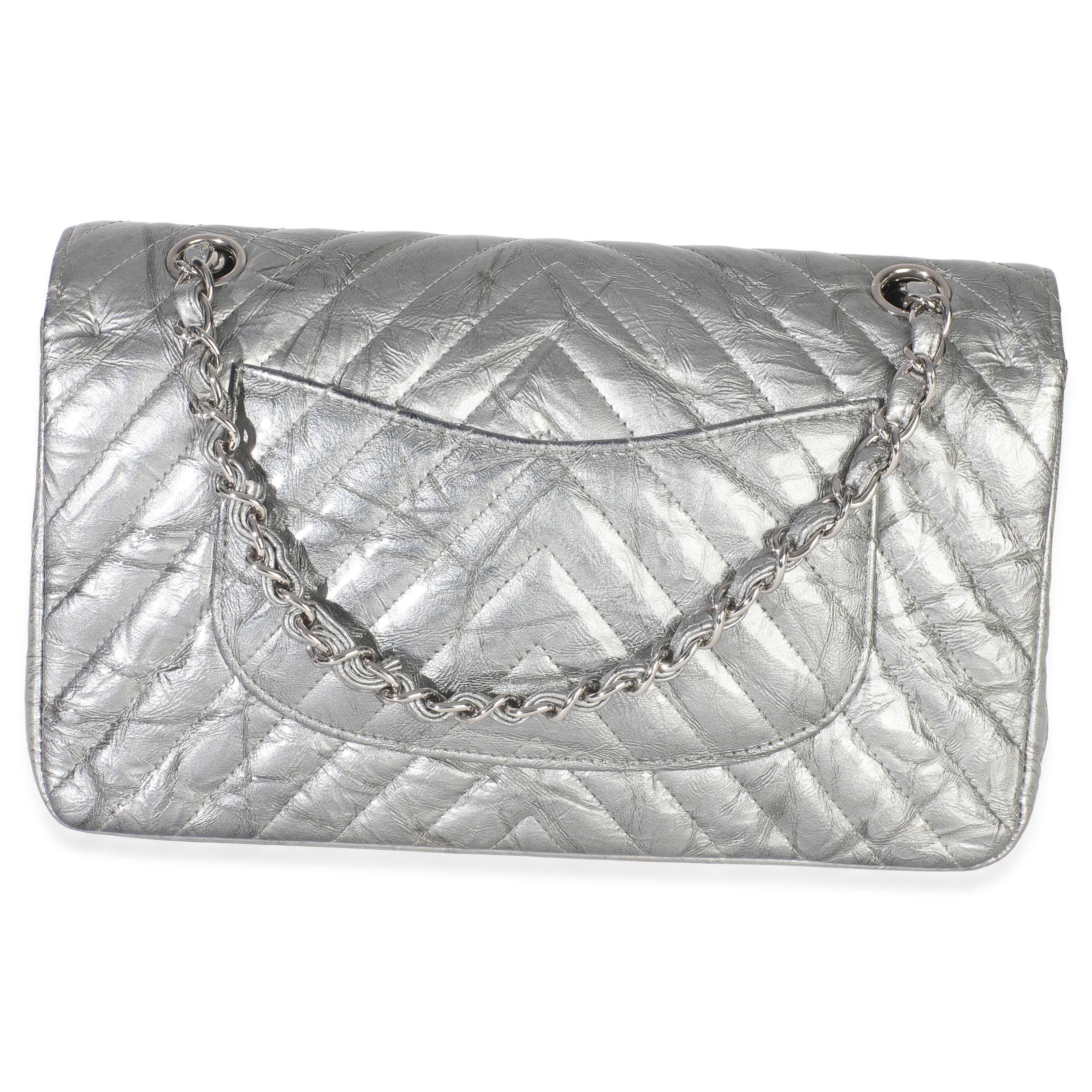 Chanel  Metallic Patent Crumpled Calfskin Chevron Medium Double Flap Bag