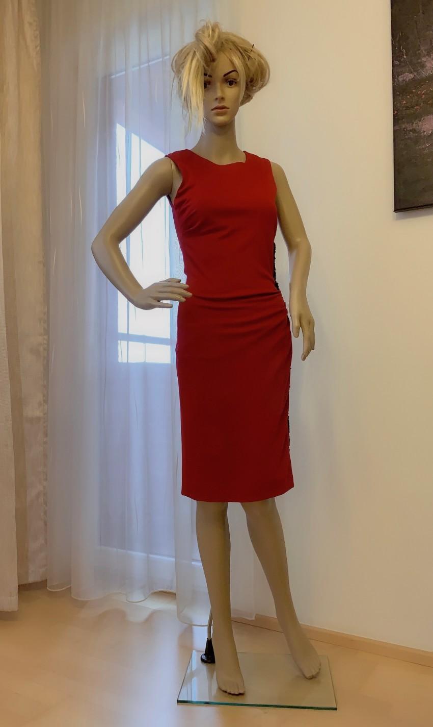 Escada red dress with black bead and sequin detail