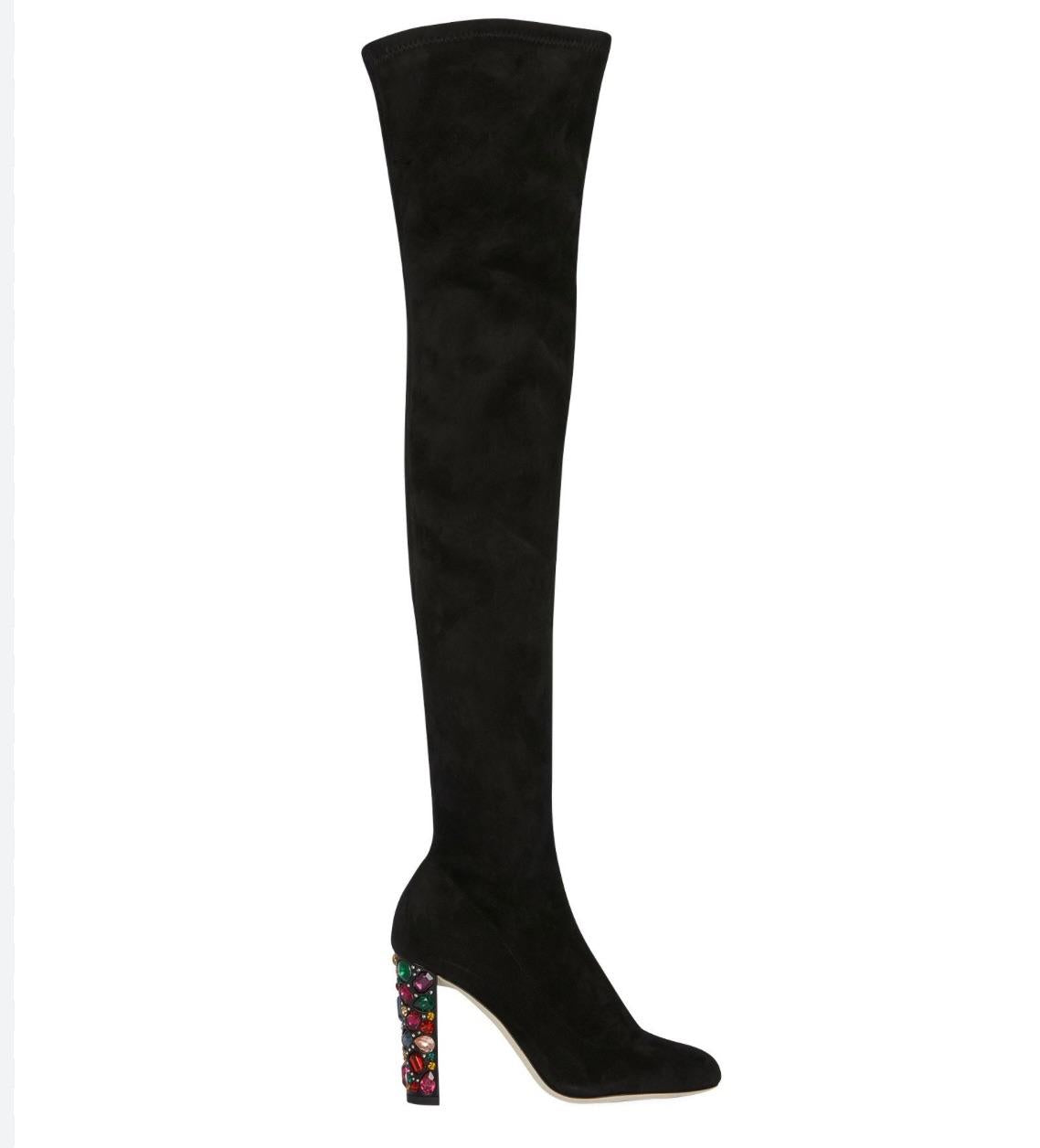 Jimmy Choo Black Suede Over the Knee Boots with Crystal Heel Detail