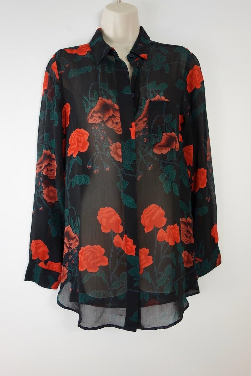 Ganni Black Rose Print Newman Shirt