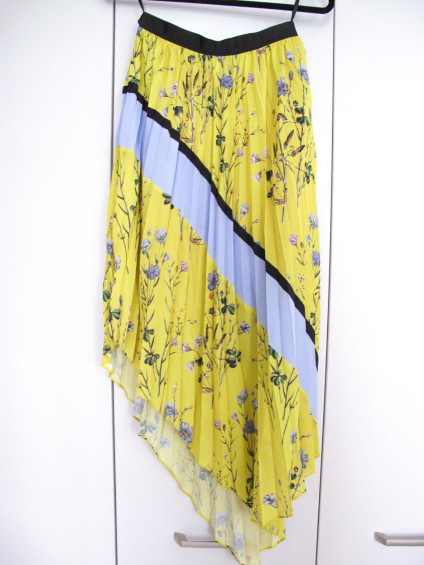 Self Portrait Yellow Asymmetric Pleated Floral Skirt