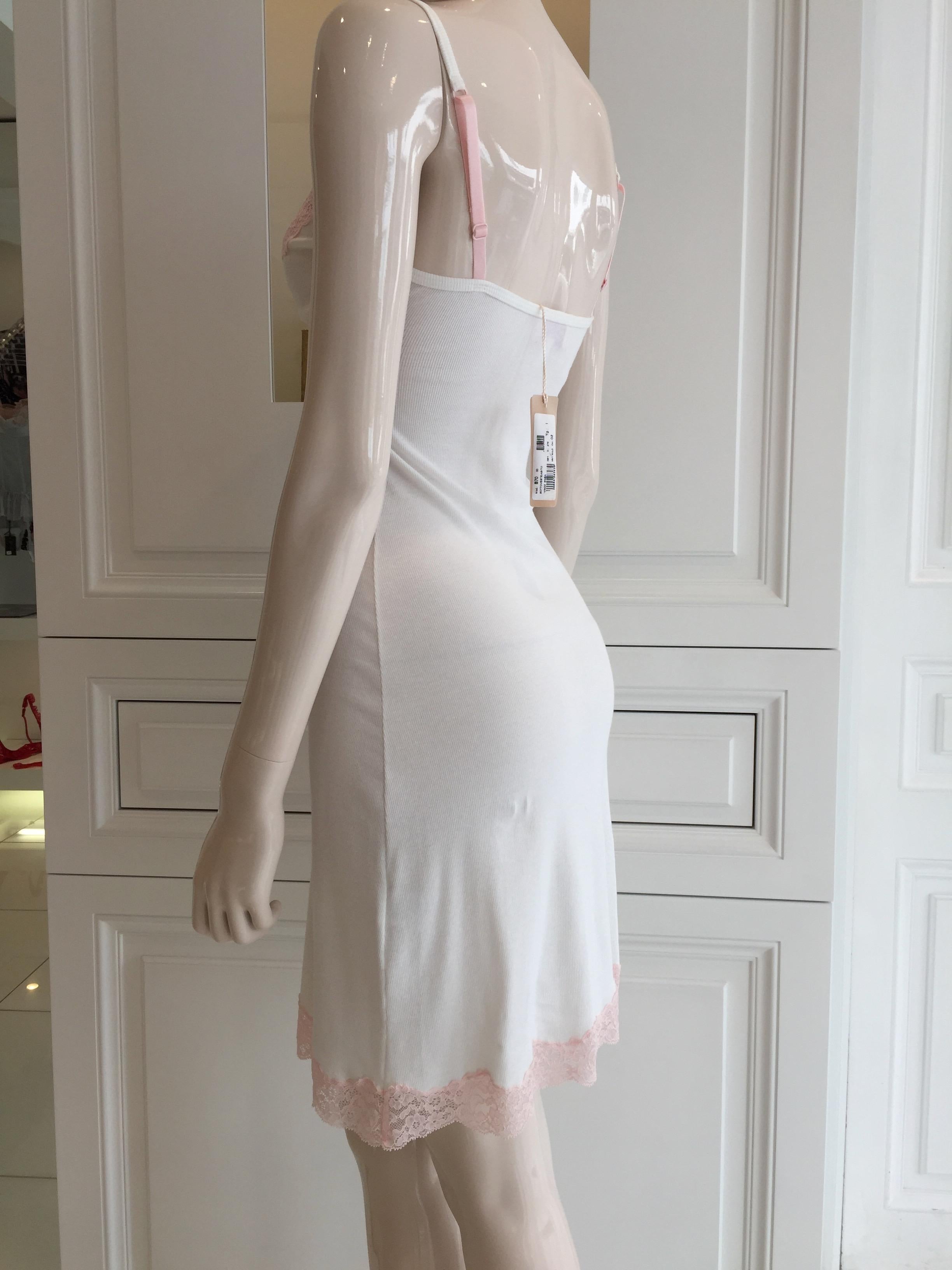 Blumarine White & Pink Leavers Lace Slip Dress