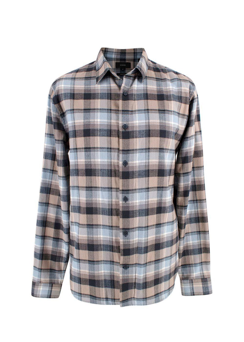 Vince Blue and Beige Check Cotton Shirt