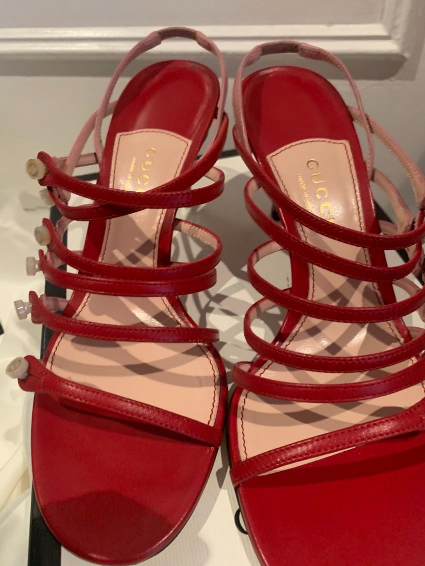 Gucci Red & Pink Patent Leather Strappy Sandals