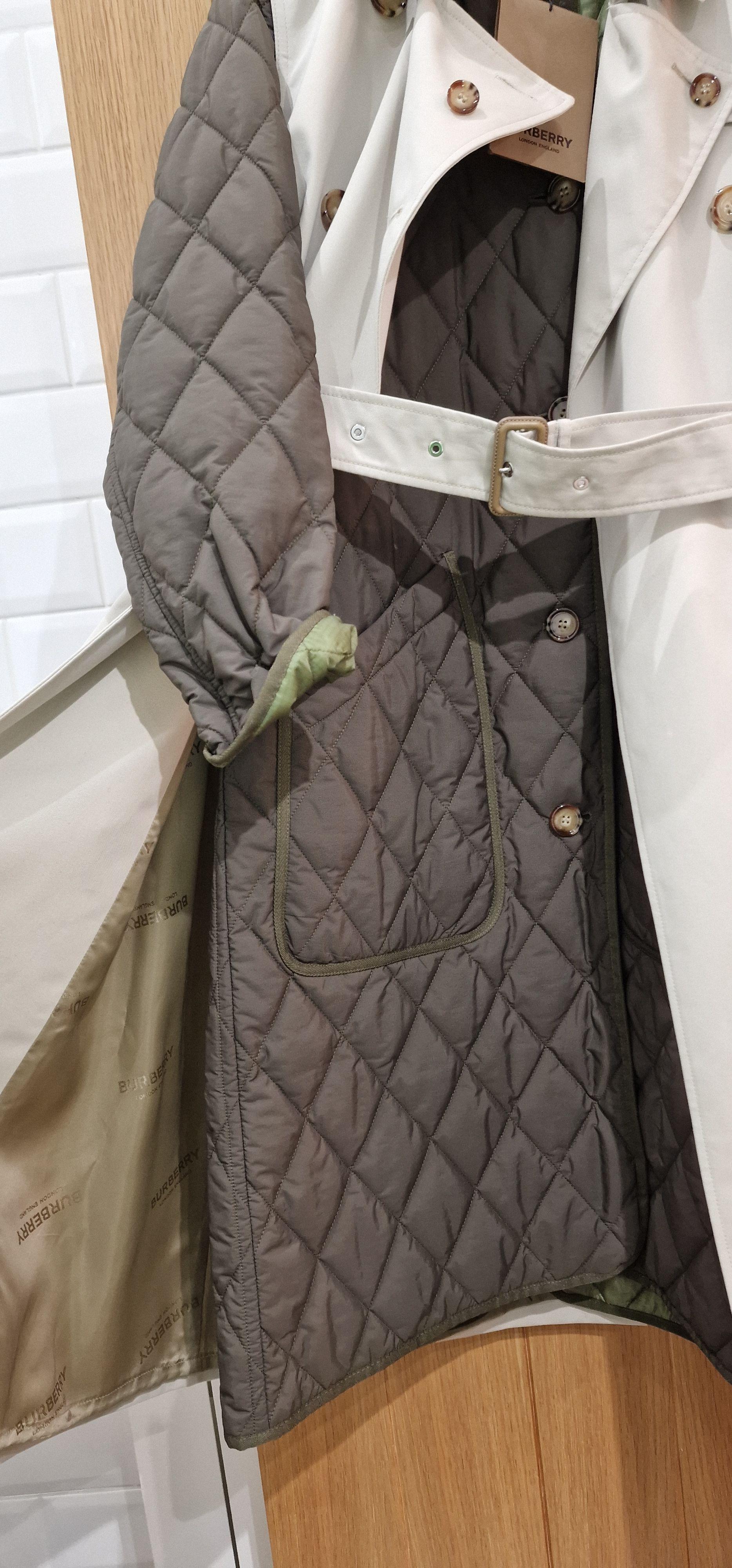 stone gabardine quilted sleeve trench coat