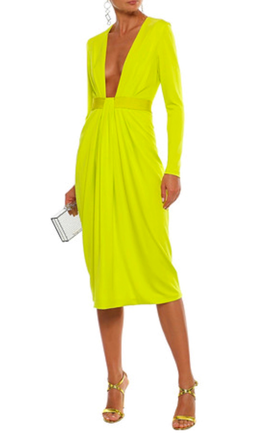 Cushnie Et Ochs Neon Deep V MIdi Dress