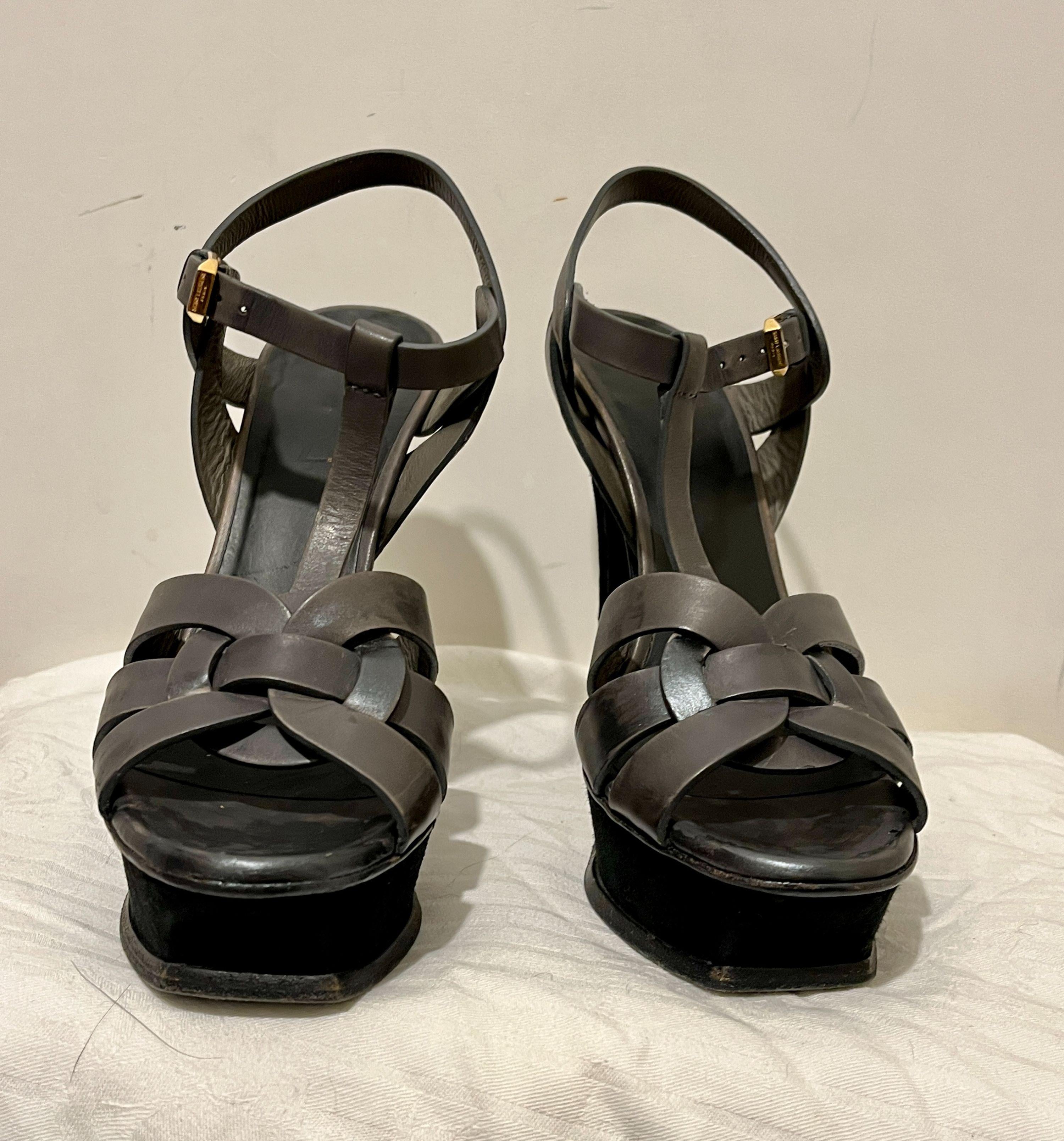grey leather Tribute platform heeled sandals