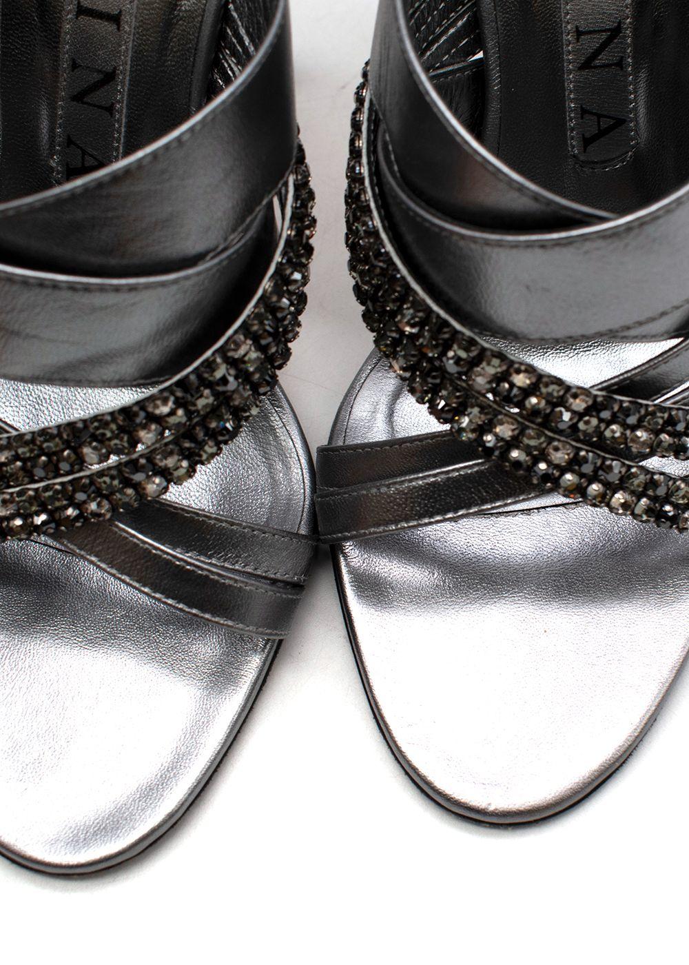 Crystal Embellished Silver Mules