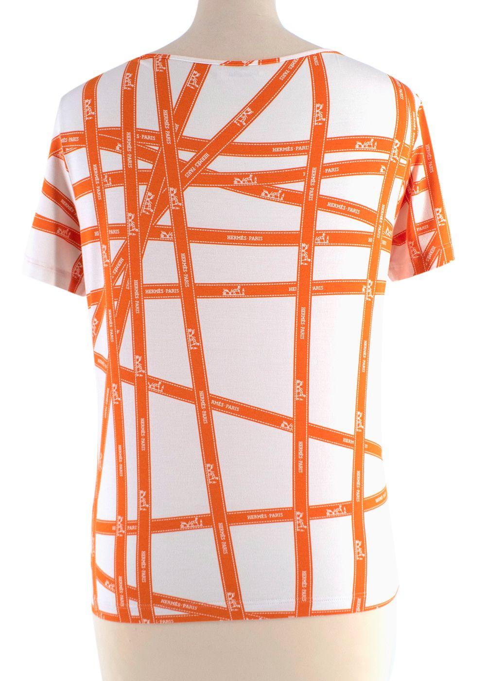 Hermes Orange & White Bolduc Ribbon Print T-shirt