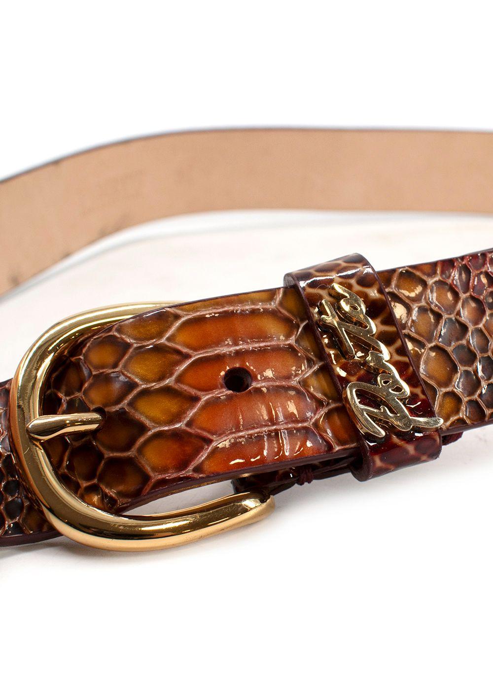Ports Orange and Red Snakeskin Embossed Leather Belt