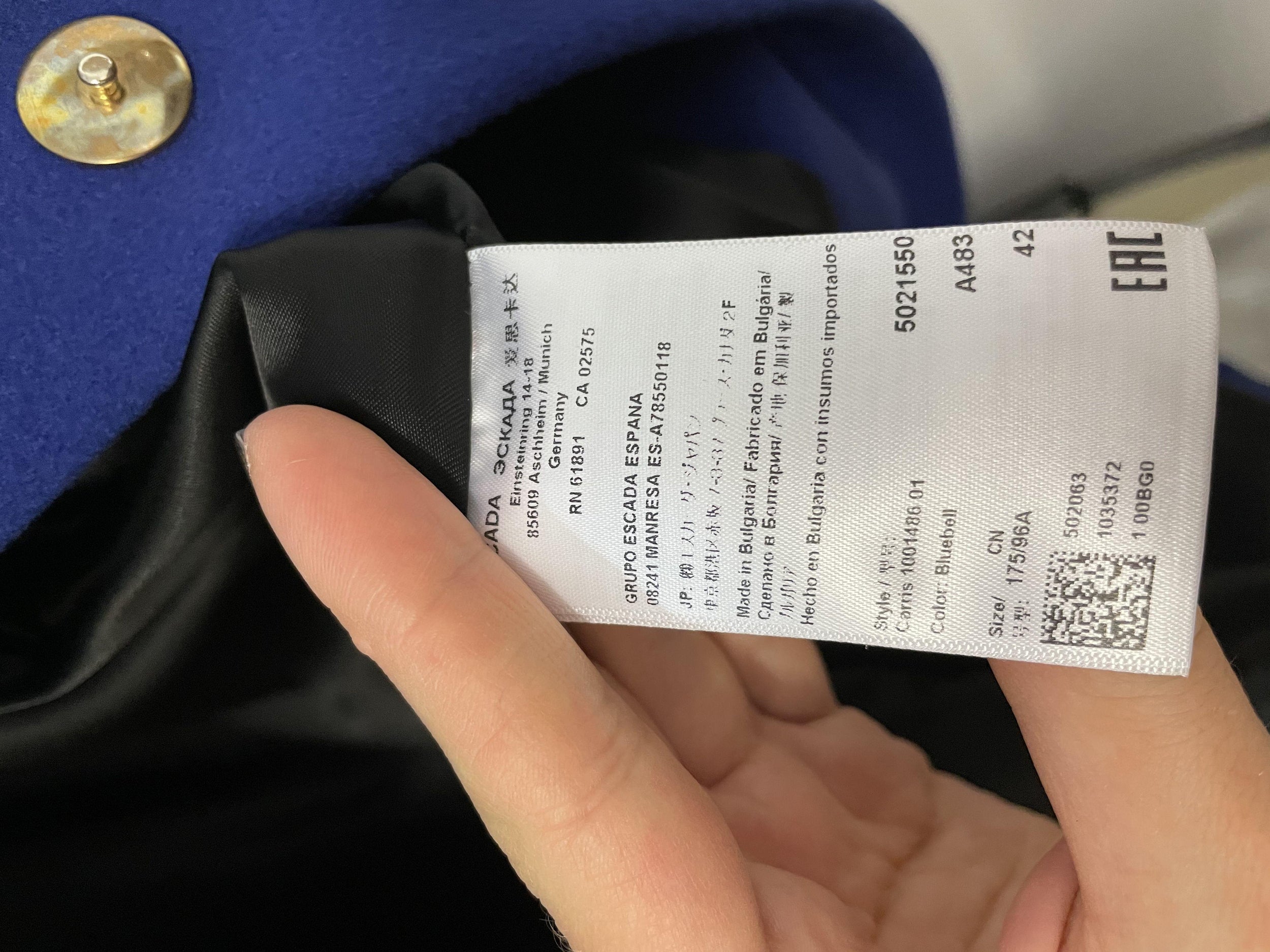 Escada Blue Fine Wool Overcoat