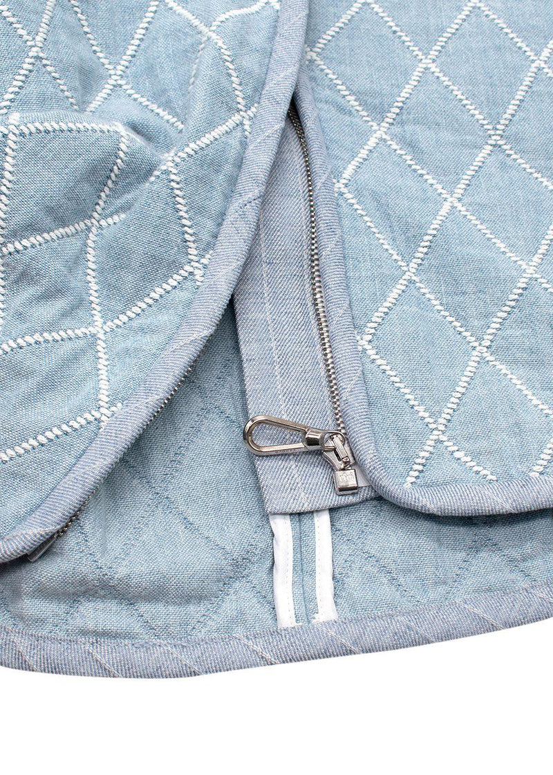 Sandro Blue Jean Quilted Zip Front Mini Skirt