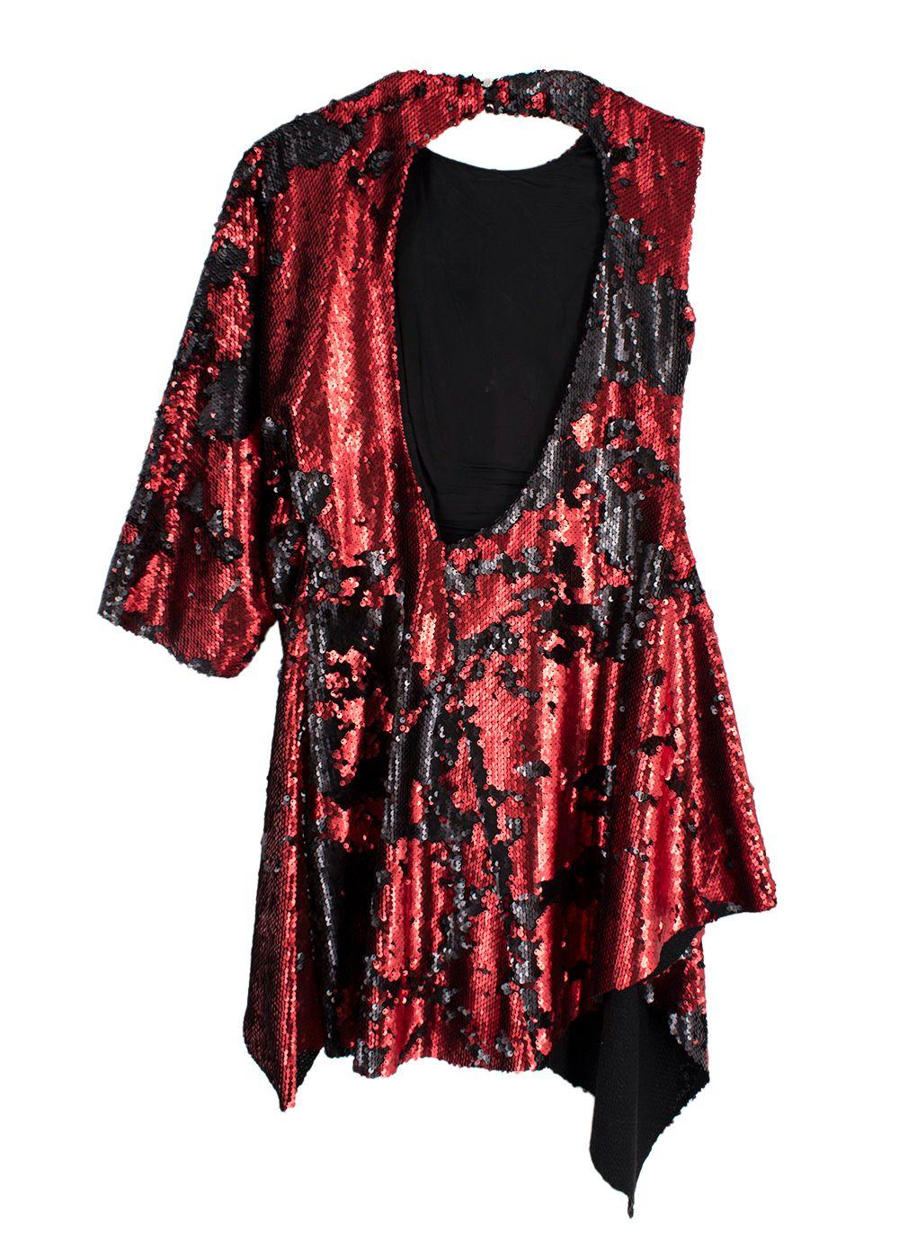 Marques Almeida Black & Red Sequin Asymmetric Mini Dress