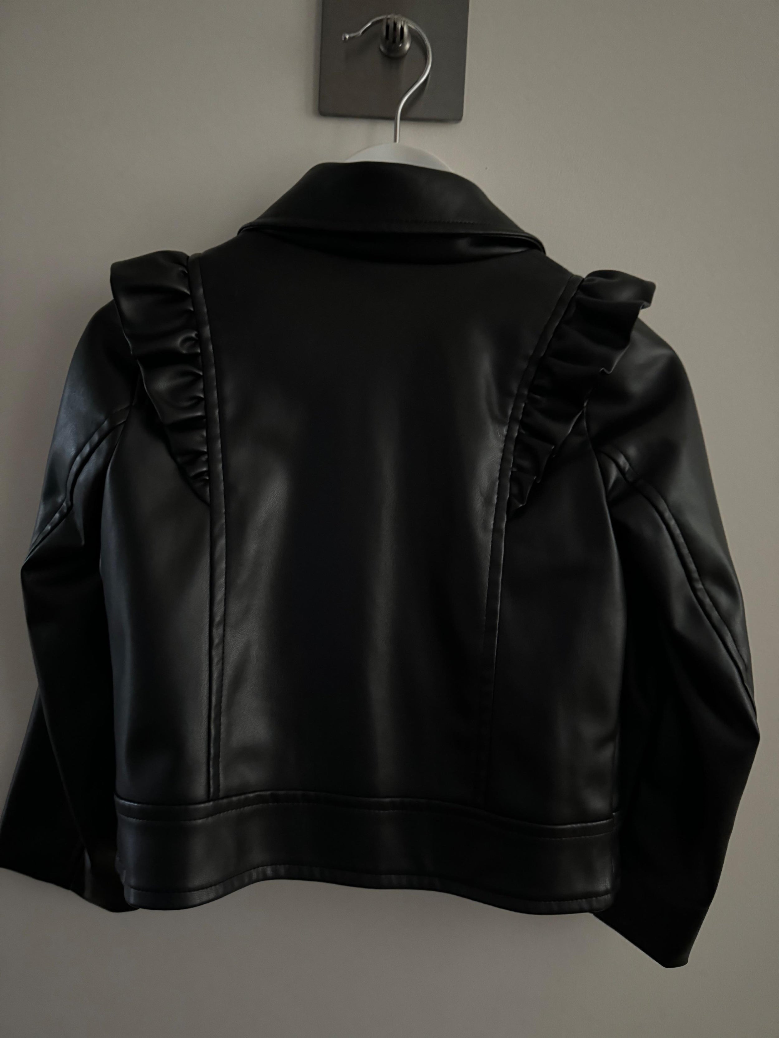 Simonetta Kid's Black Ruffled Leather Jacket
