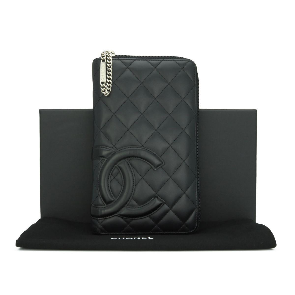 Chanel Black Lambskin Cambon Long Zip Wallet