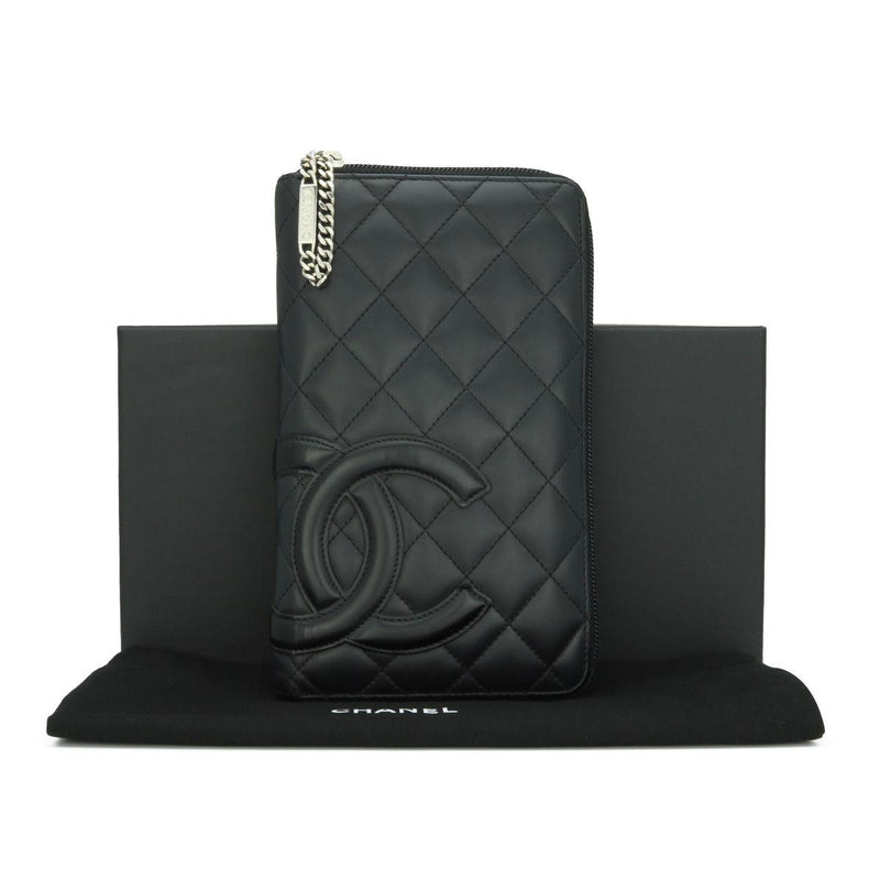 Chanel Black Lambskin Cambon Long Zip Wallet