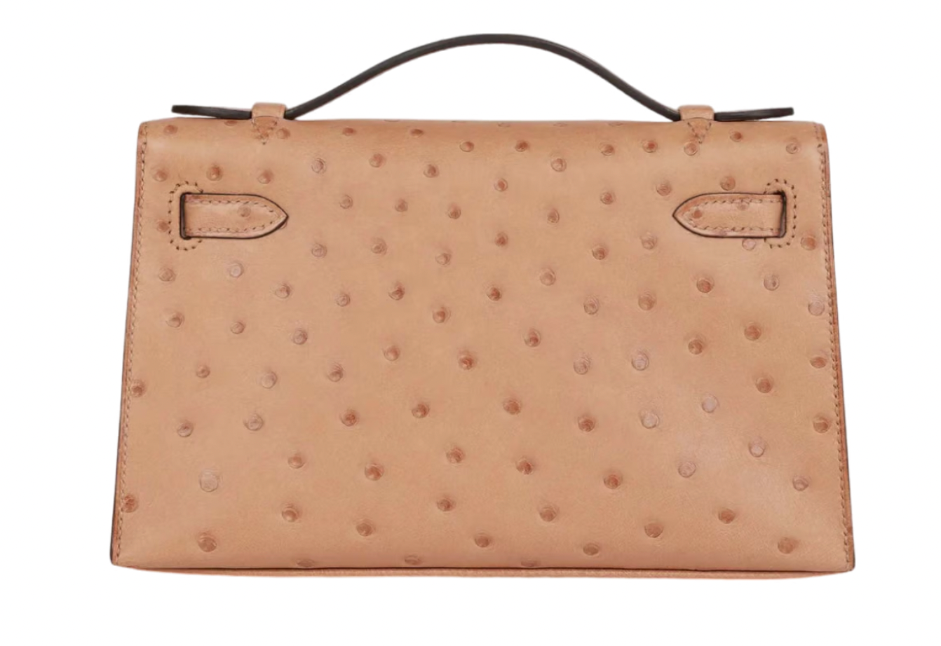 22cms Mini Pochette  Autruche Chai Gold Hardware