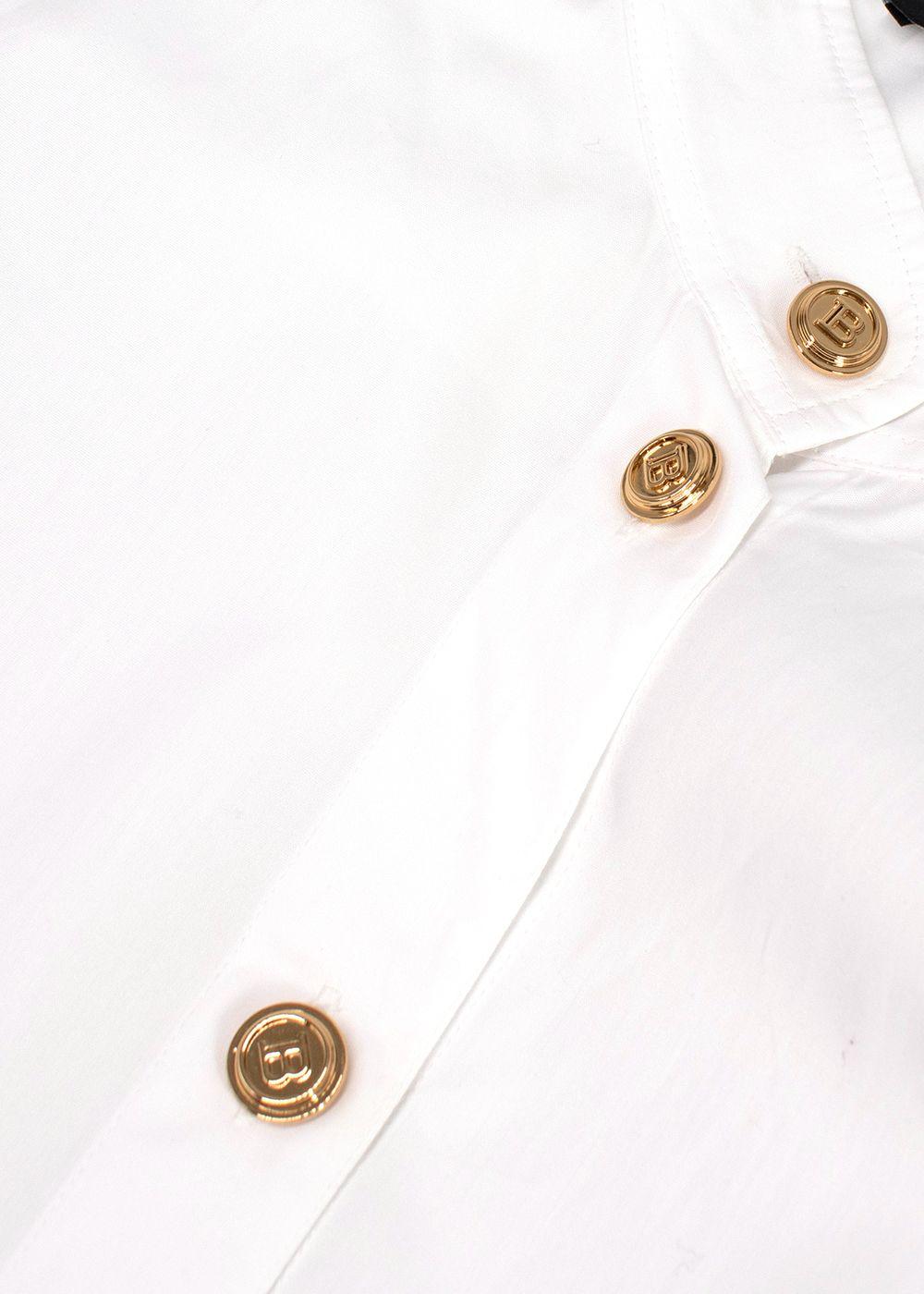 Balmain White Cotton Button-down Collarless Shirt