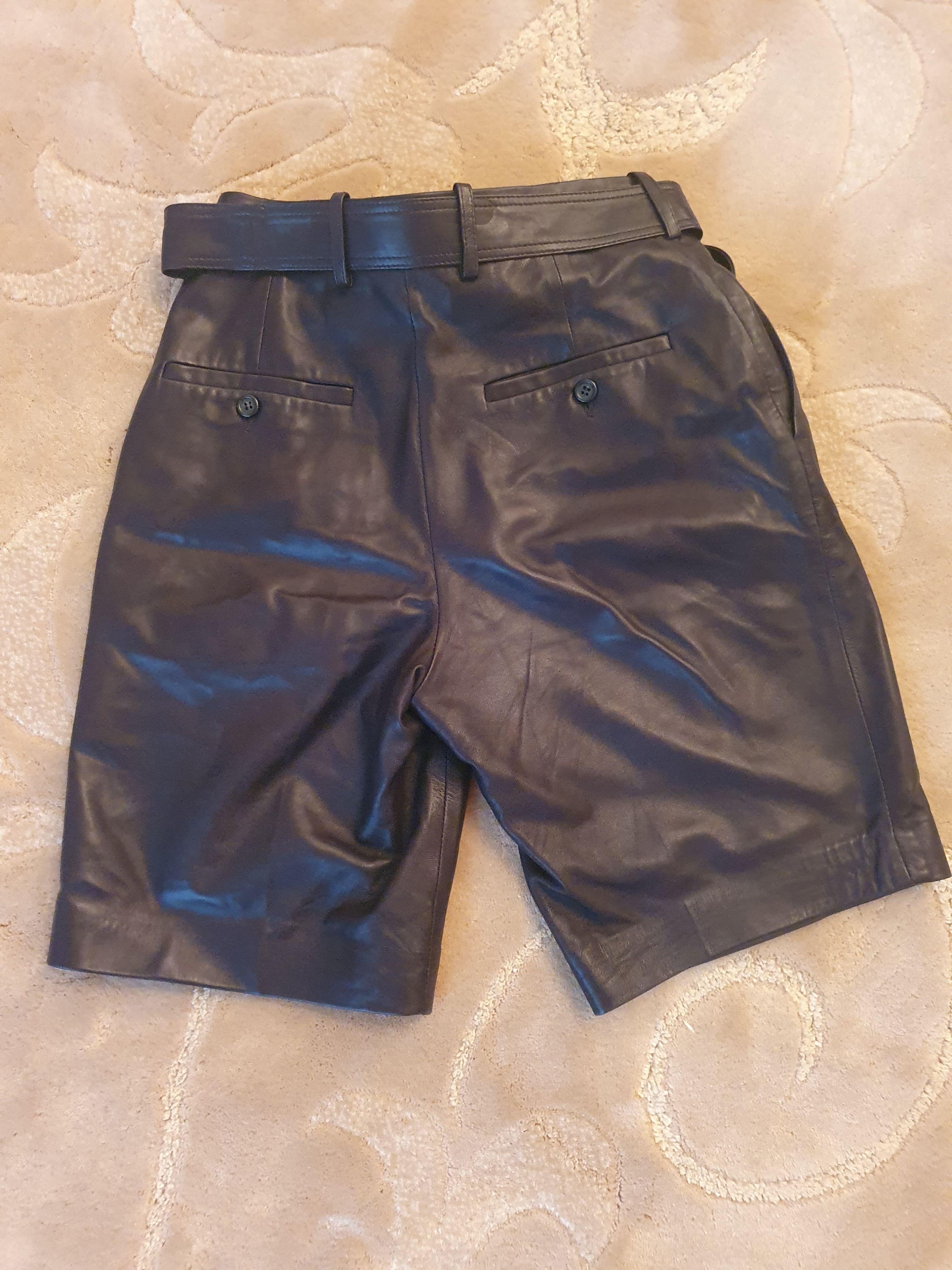 Black Leather Belted Wrap Shorts