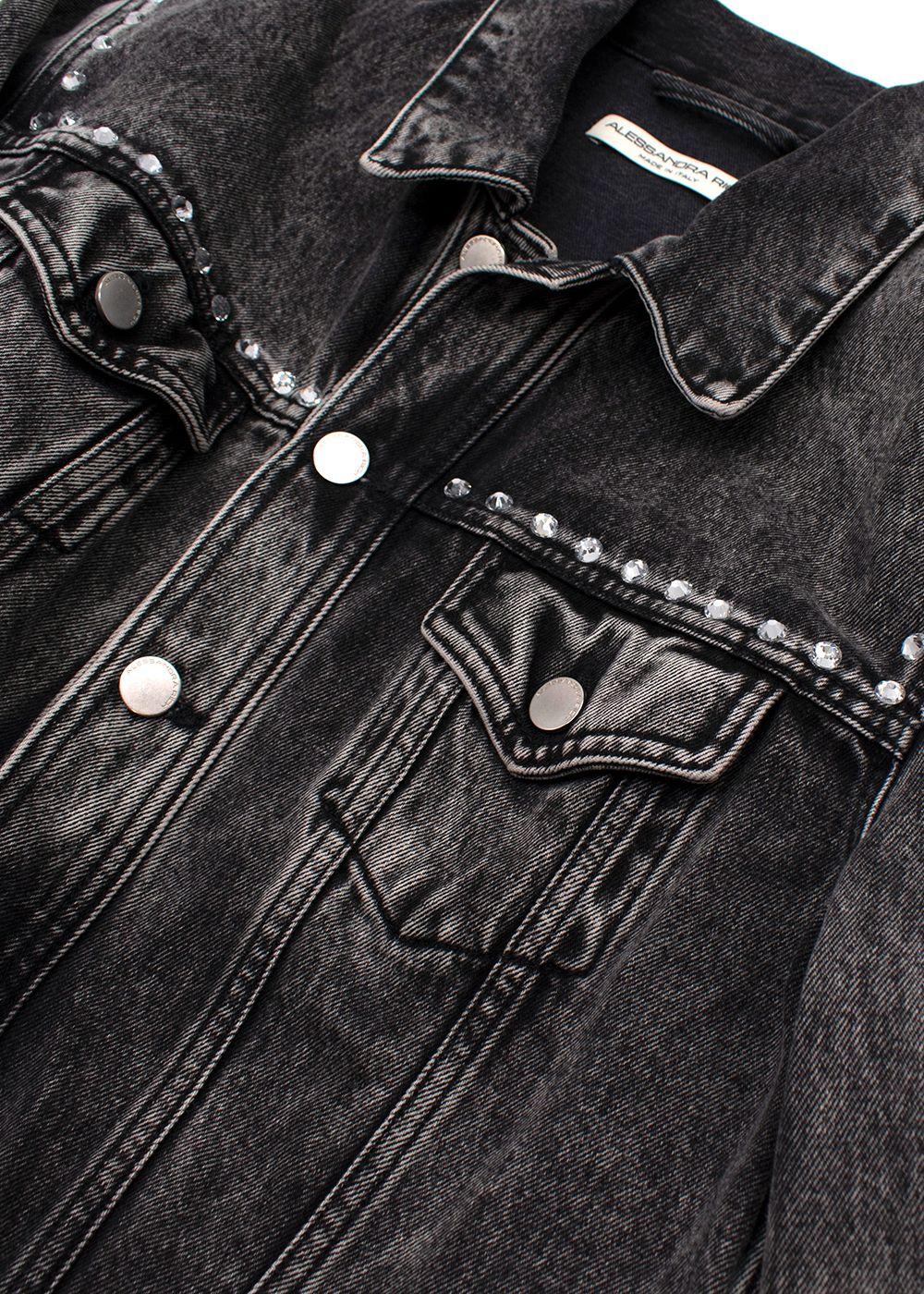 Alessandra Rich Washed Black Embellished Gem Denim Jacket