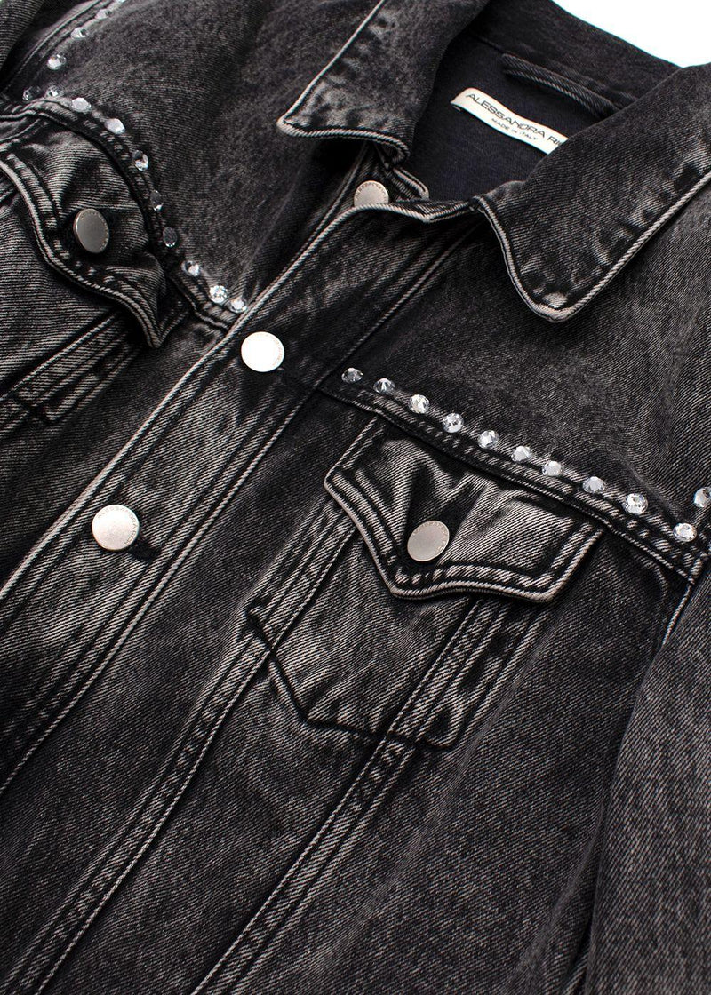 Alessandra Rich Washed Black Embellished Gem Denim Jacket