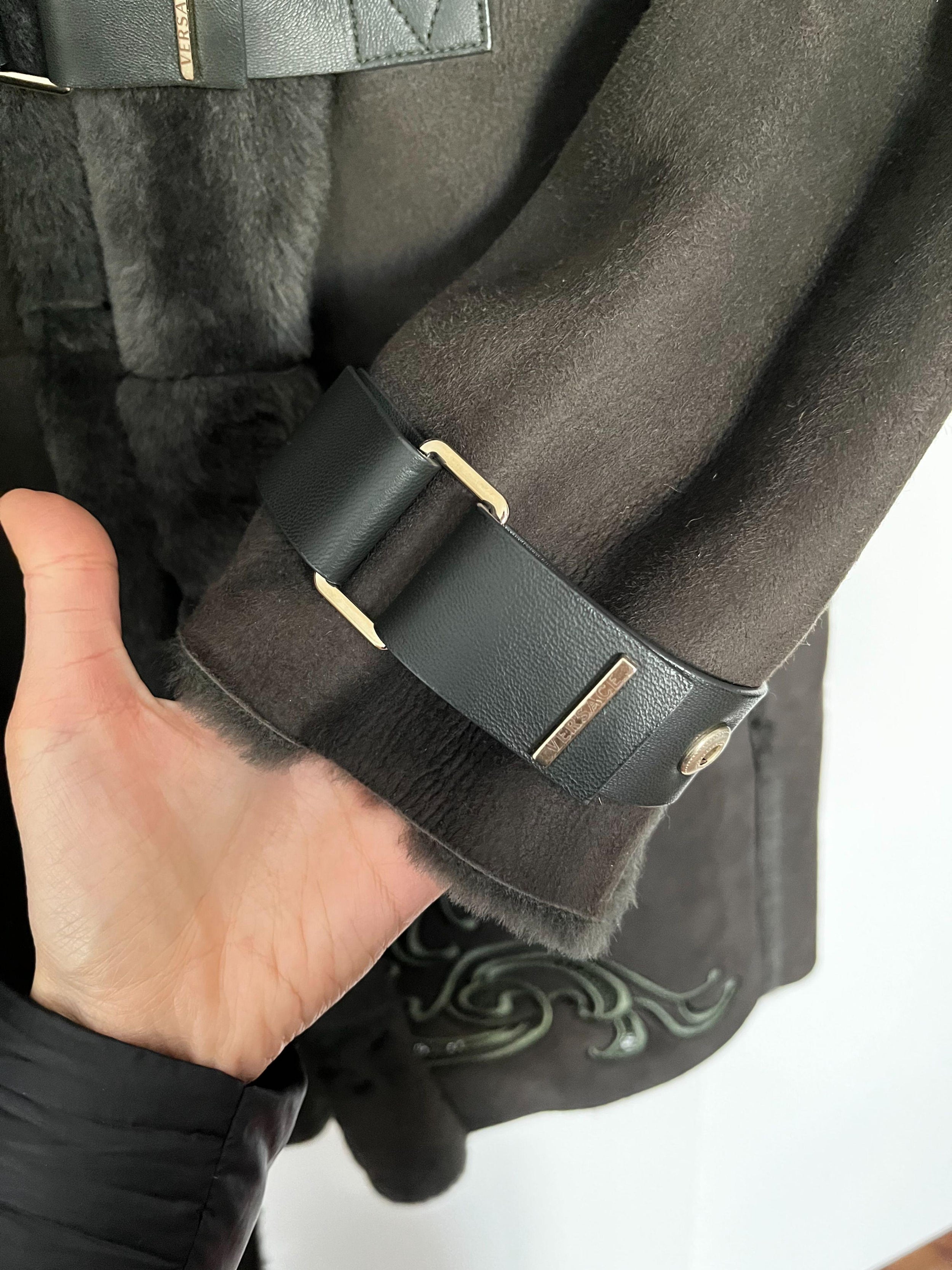 Khaki Shearling Cut-Work Coat