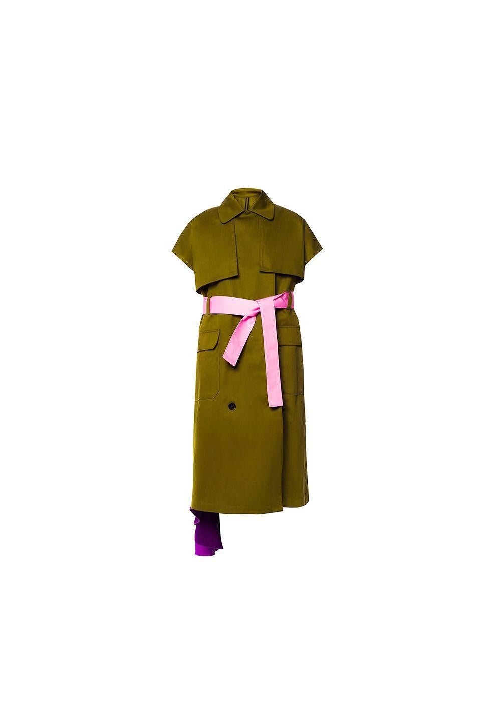 Khaki cotton short sleeve trench coat