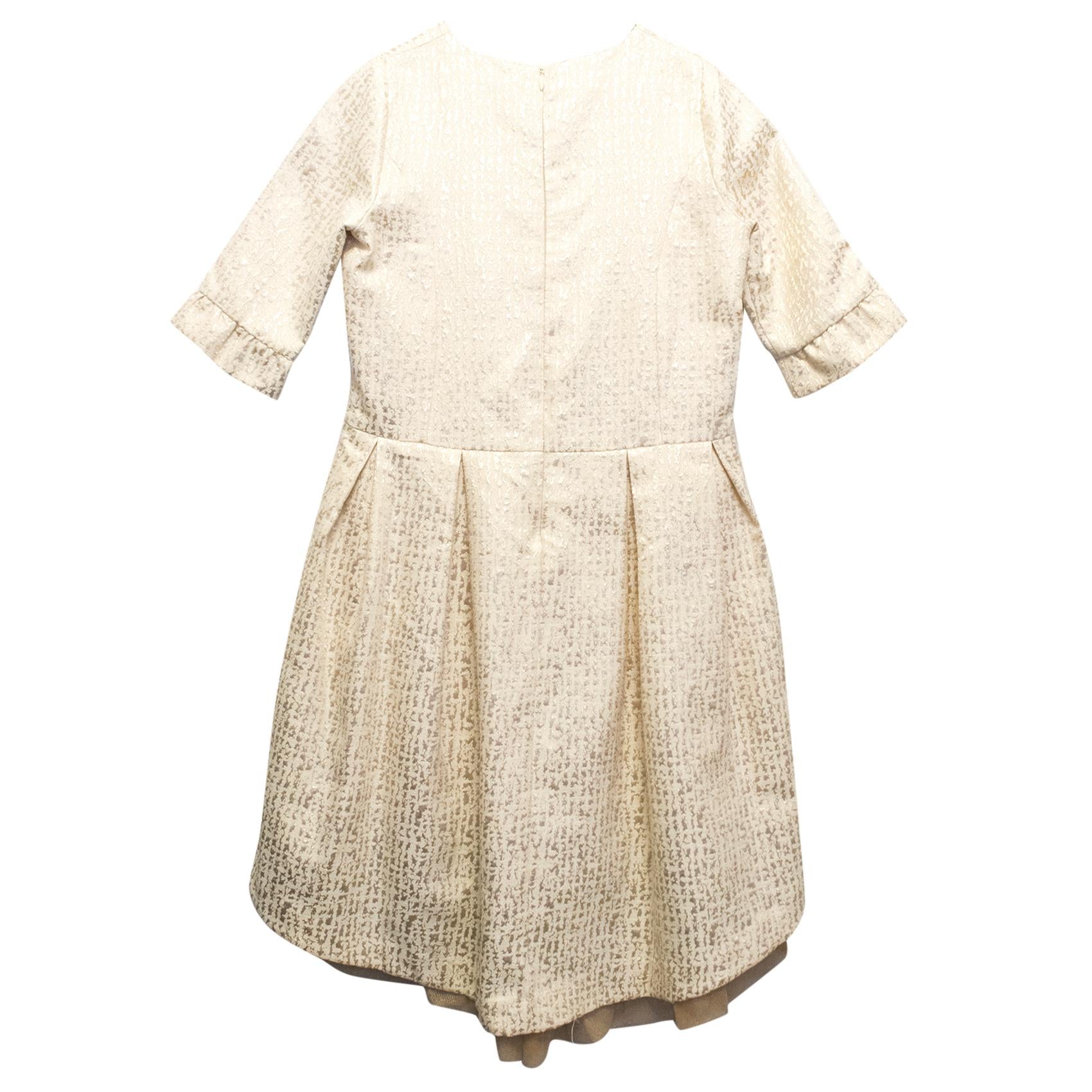 Marie Chantal Girls Gold Jacquard Mini Dress