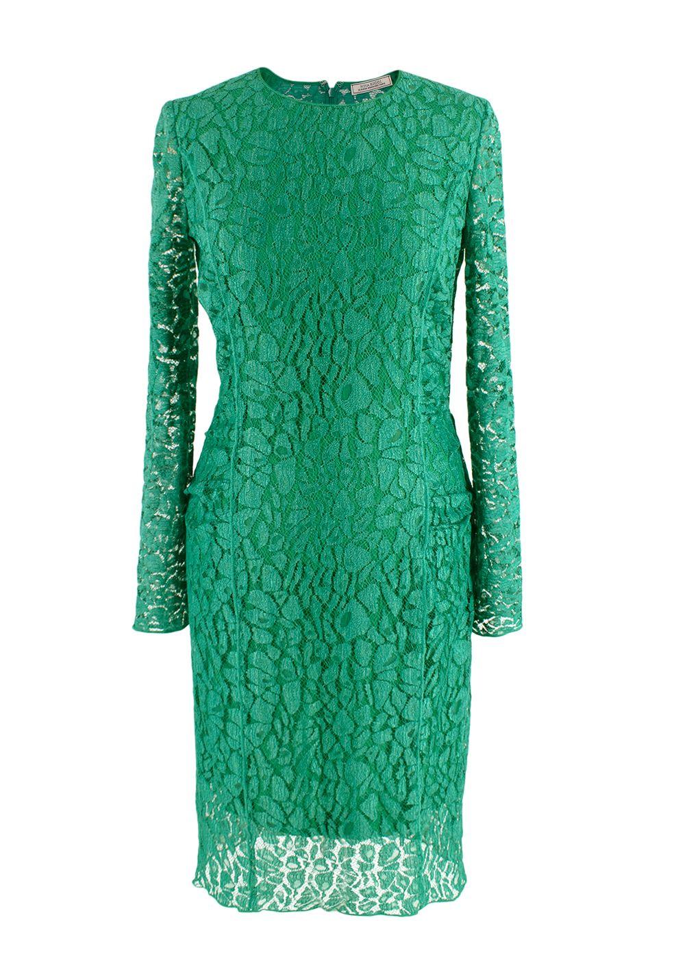 Nina Ricci Green Dentelle Lace Long Sleeve Dress
