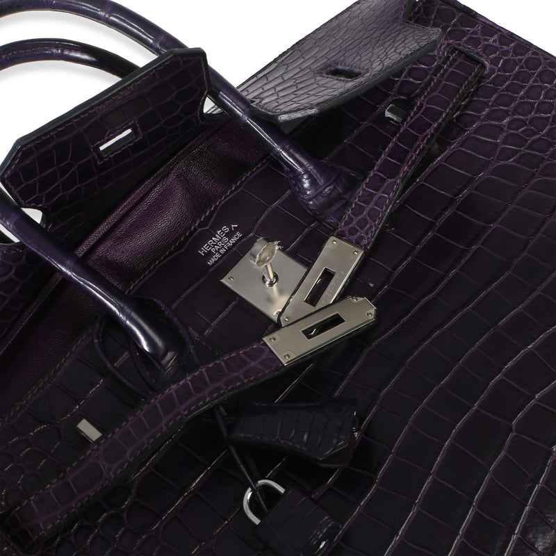 Hermès  Matte Niloticus Amethyst Crocodile Birkin 35 PHW