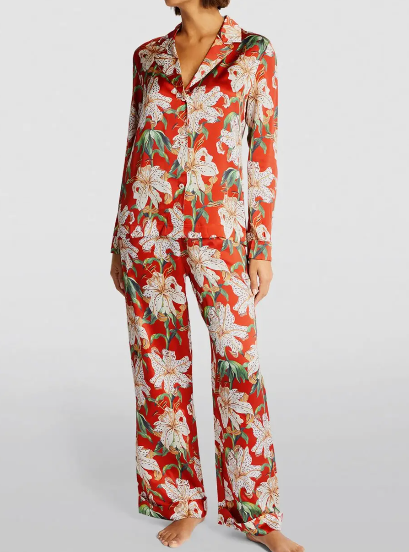 Desmond & Dempsey  Silk Lily Long Pyjama Set
