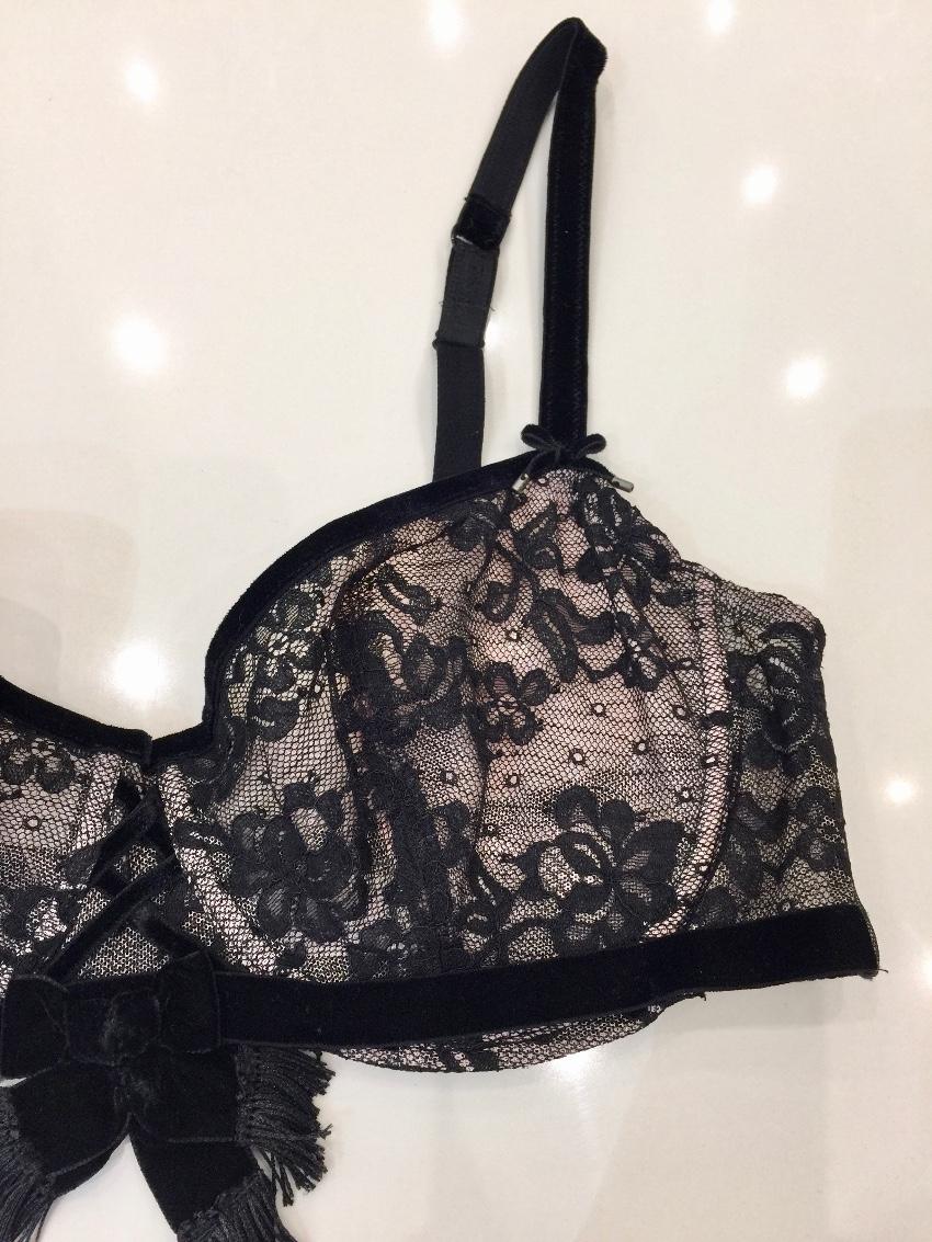 Chantal Thomass Paris Couture Leavers Lace & Velvet Bra & Brief Set