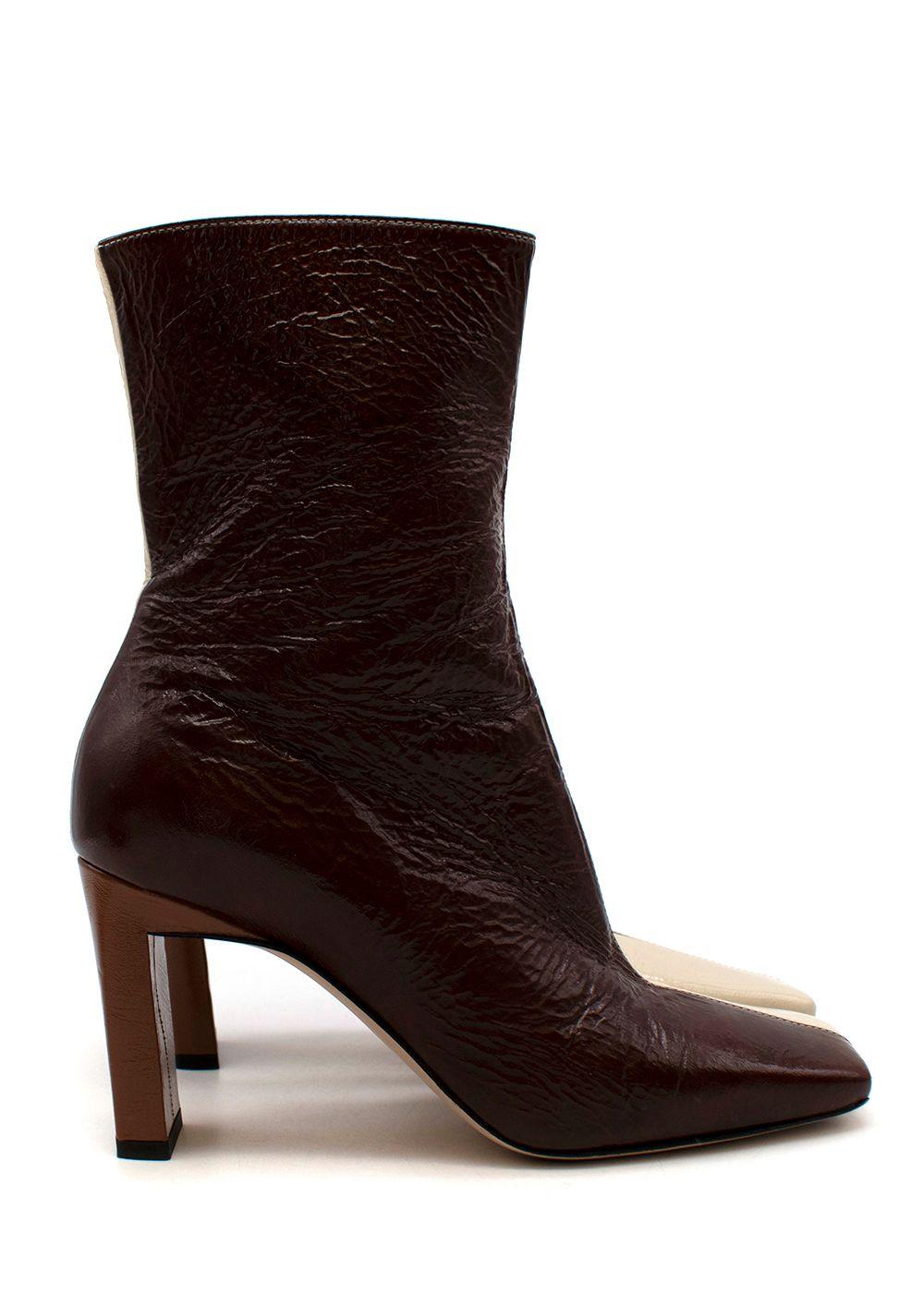 Isa Two-Tone Crinkle Patent Leather Ankle Boots
