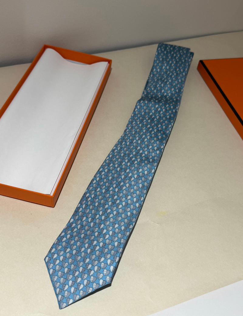 Hermes Light Blue  Cheval En Coeur Silk Tie