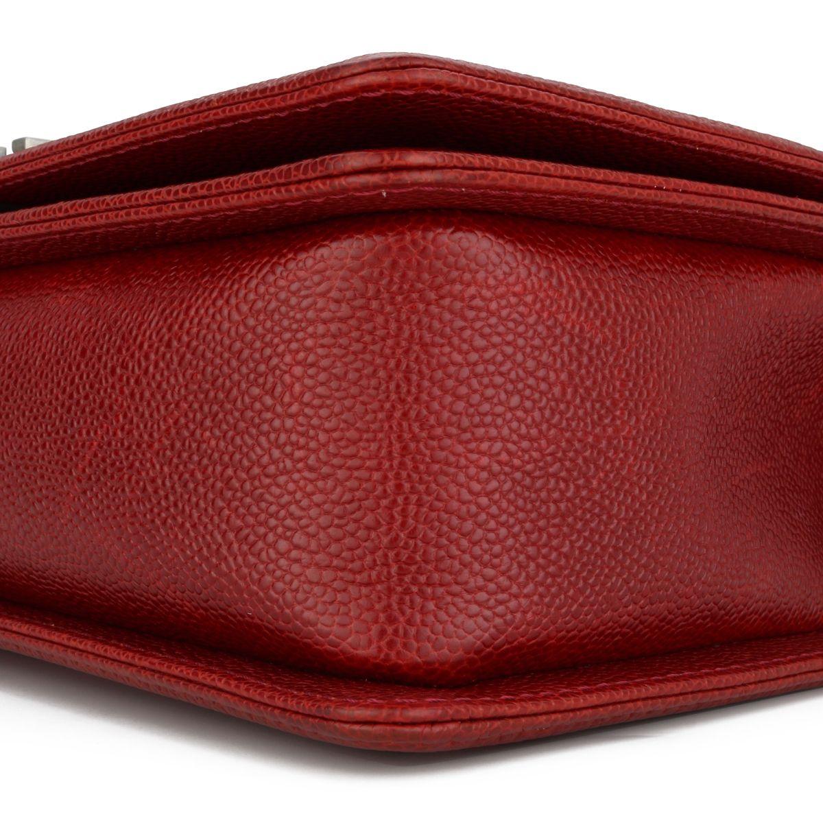 Chanel Red Caviar Leather Medium Boy Bag