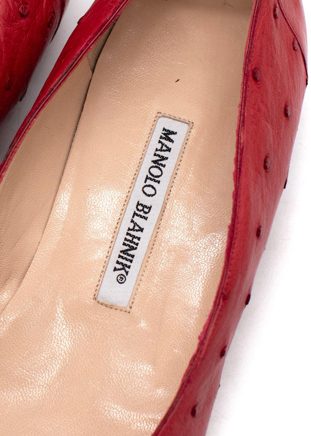 Manolo Blahnik Red Ostrich Ballet Flats
