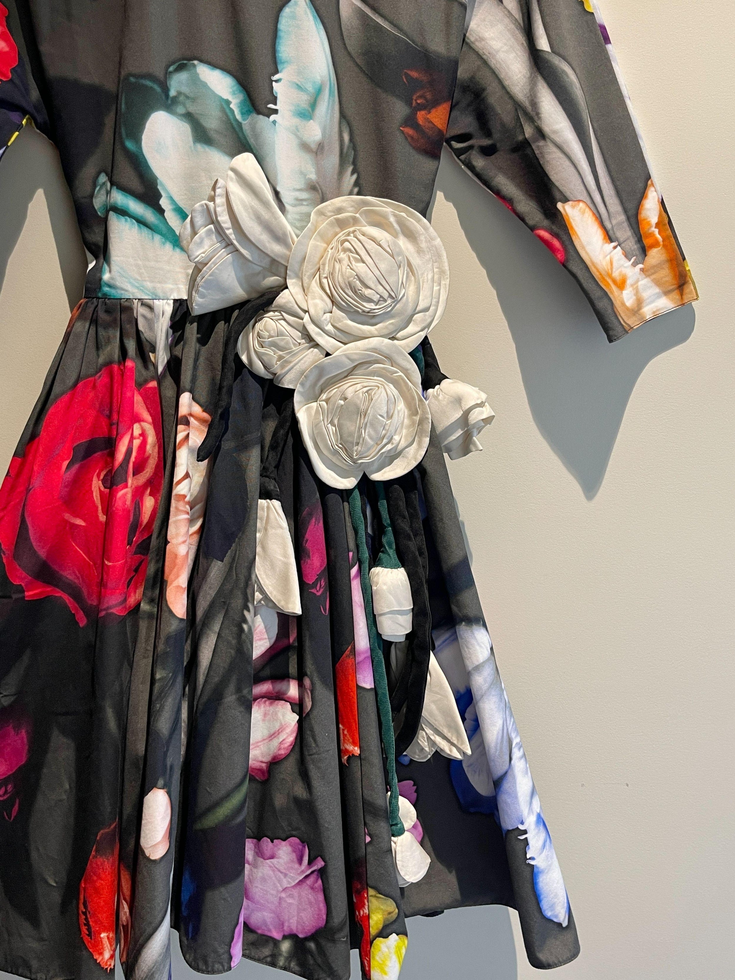 Prada Floral Embellished Midi Dress with Floral Applique