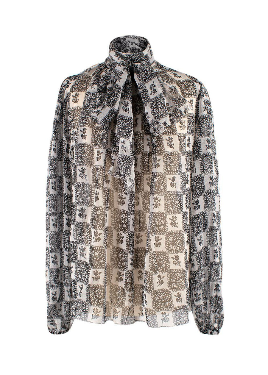 Dolce & Gabbana White and Black Sheer Silk Blouse