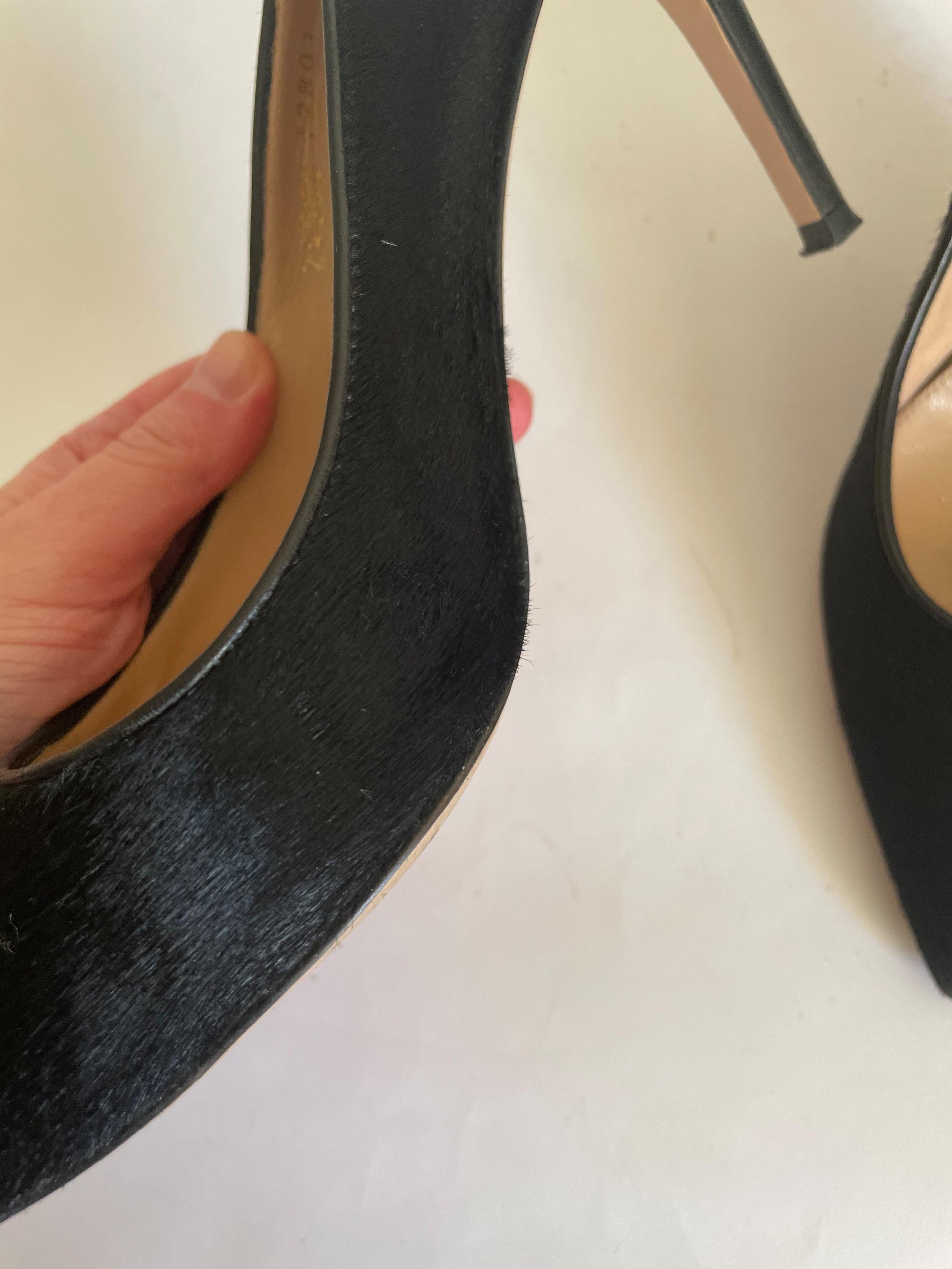 Black Pony Hair Pointed Toe Pumps