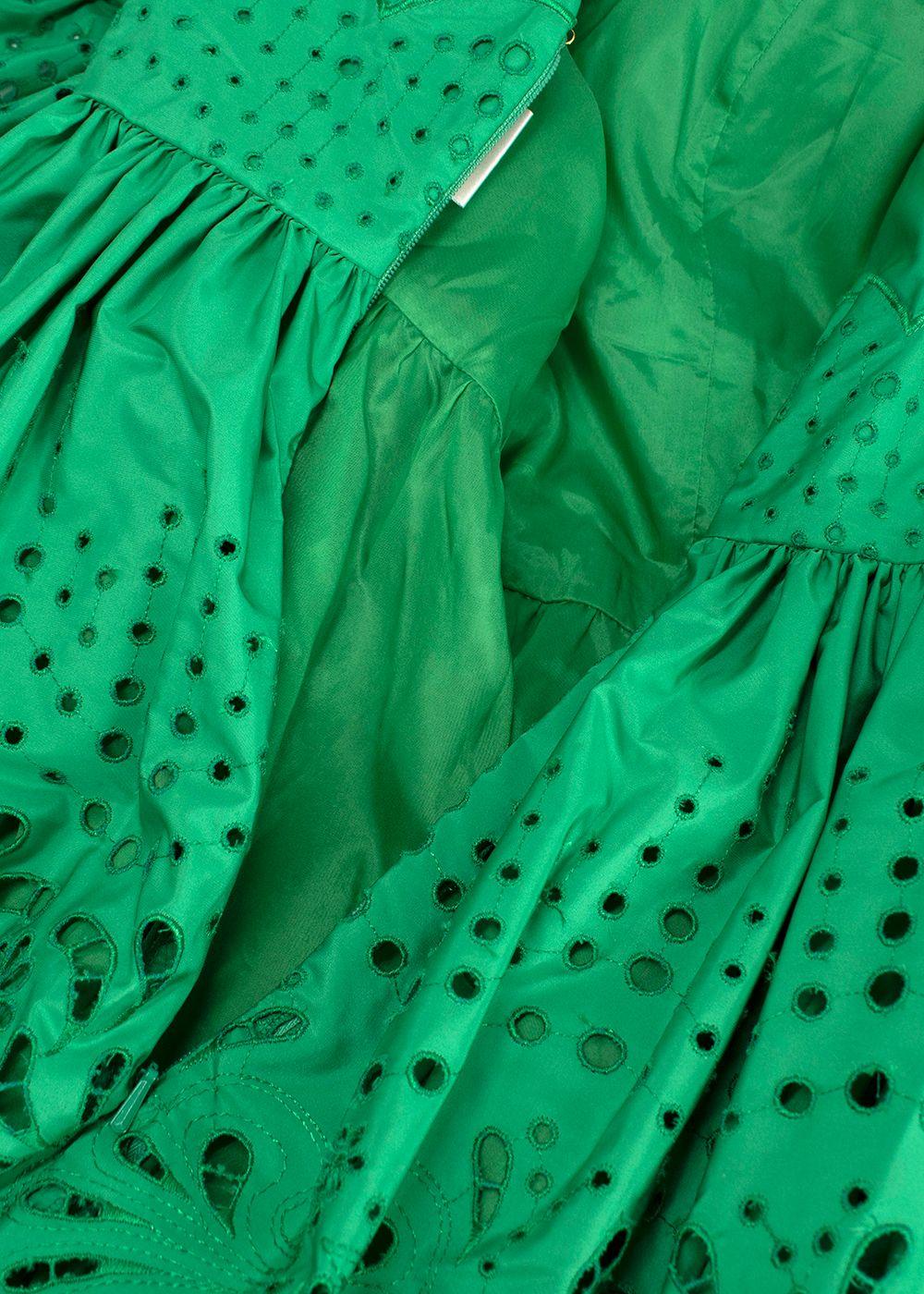 Zuhair Murad Green Taffeta and English Lace Midi Dress