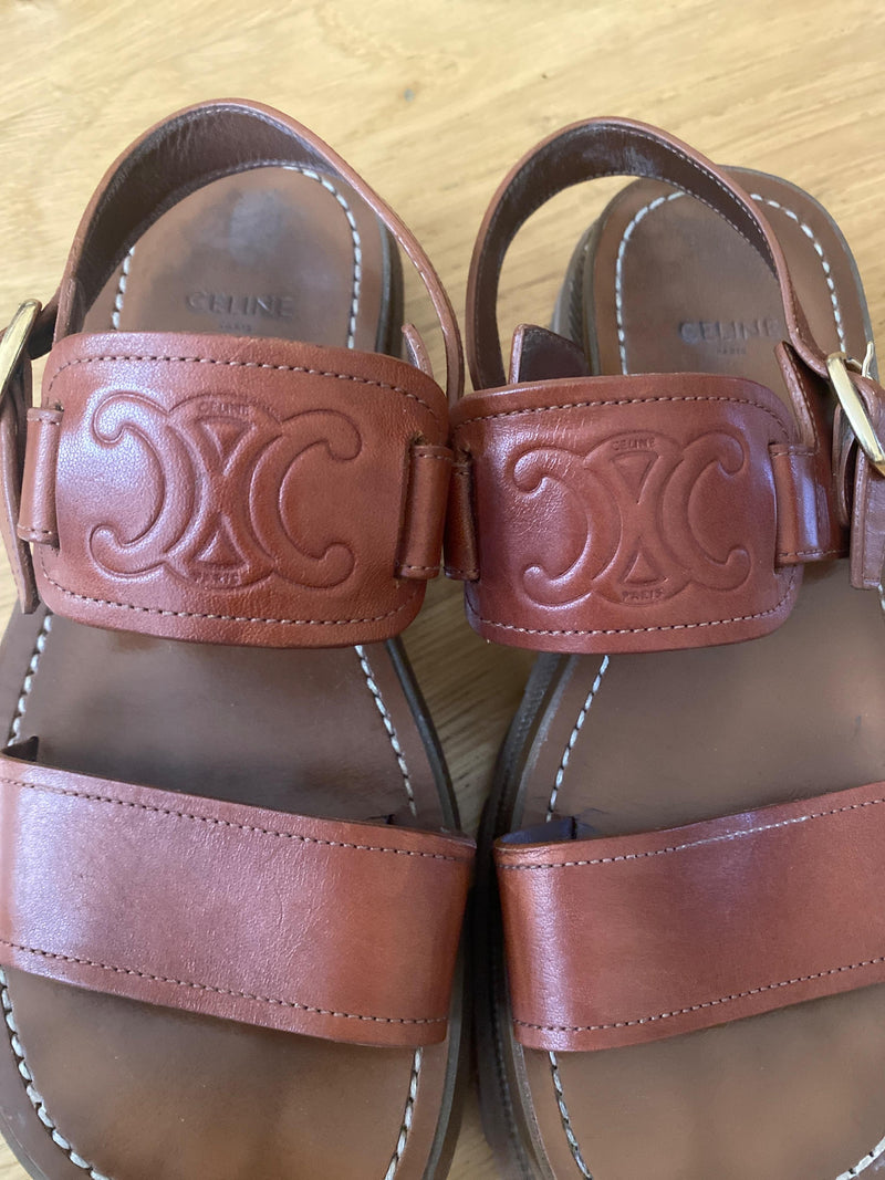 Sold Out Tan Leather Celine Logo Sandals