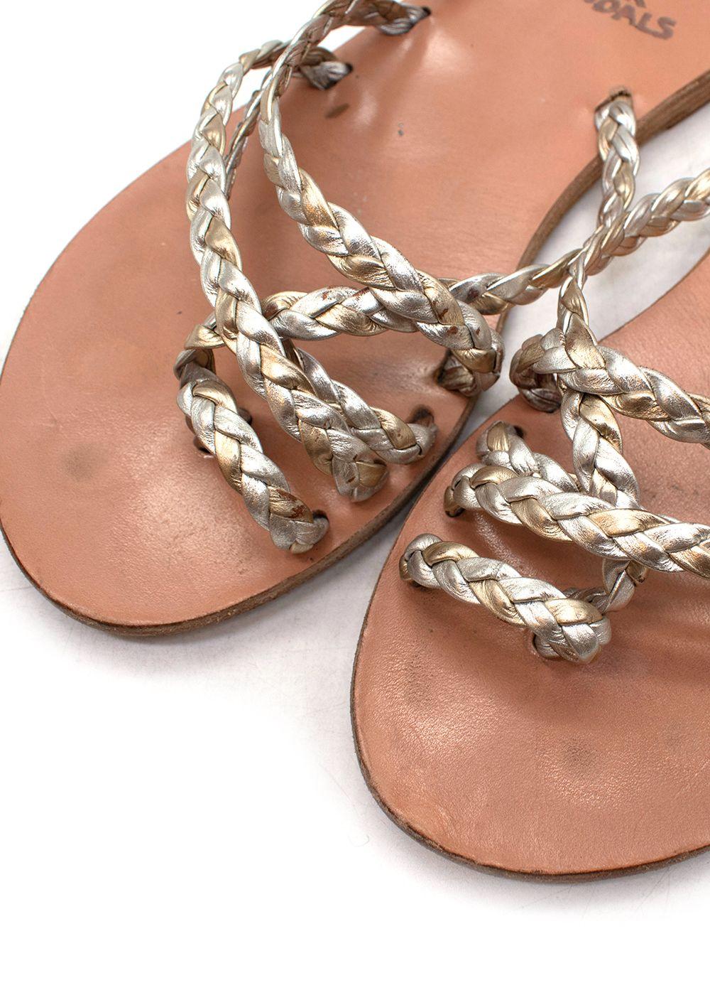 Ancient Greek Amalia Gold Leather Slide Sandals