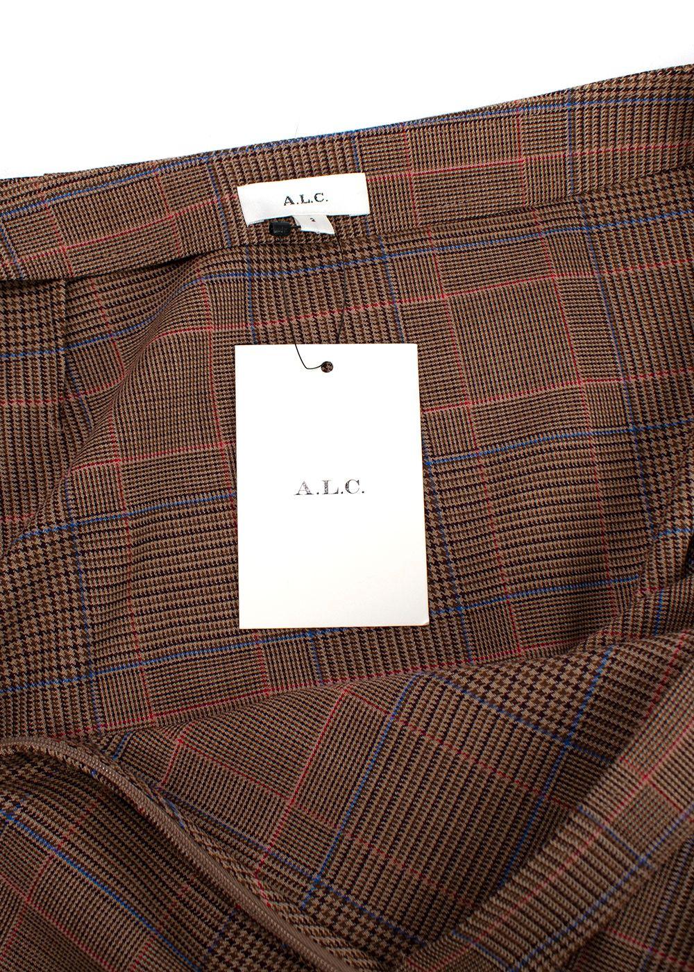 A.L.C Brown Plaid Handkerchief Midi  Skirt